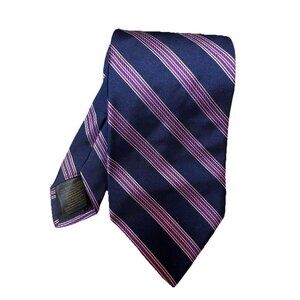 Brooks Brothers Navy Blue Silk Tie Purple Diagonal Stripes Classic Style